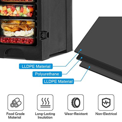  End-Loading Insulated Food Pan Carrier, 5 Full-Size Pan, 81 Quart Capacity, Food-grade LLDPE Material, Portable Food Warmer With Fastener, Ideal For Canteen And Restaurant Use