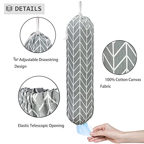  Lastic Bag Holder, Wall Mount Plastic Bag Organizer, Shopping Bags Carrier, Washable Large Grocery Bag Storage Dispenser ​for Home Kitchen Travelling, Free Adjustment With Drawstring, Gray, 22x9"