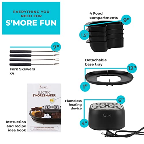  Smores Maker Tabletop Indoor - Flameless Electric Marshmallow Roaster – 4 Detachable Trays & 4 Roasting Forks – Gift Set & Date Night Idea. Movie Night Supplies & Housewarming Gift