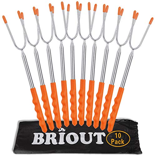  Riout Marshmallow Roasting Sticks 10 Pack Extra Long 45’’ Stainless Telescoping Hot Dog Smores Skewers Kids Safe Barbecue Forks For Campfire, Bonfire And Grill