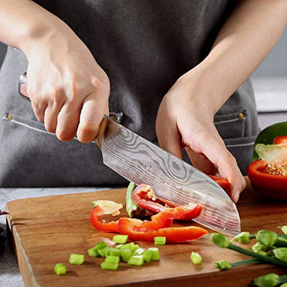  Japanese Santoku Knife 7 Inch Chef Knives Ultra Sharp Kitchen Knife, High Carbon Stainless Steel Chefs Knifes, Chopping Knife For Meat Vegetable Fruit With Pakkawood Handle And Gift Box