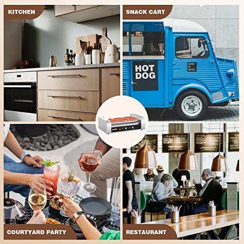  Hot Dog Grill Machine, Commercial Electric Hot Dog Roller Sausage Machine Hot-dog 7 Roller Grill Cooker Machine (silver)
