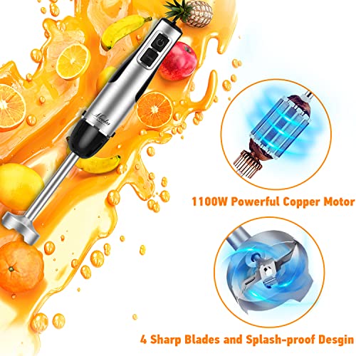  Mmersion Blender Handheld, 1100W 5-in-1 Multi-Purpose Hand Blender, 12-Speed Stick Blender, 600ml Beaker, 500ml Chopper, Egg Whisk, Milk Frother, Black