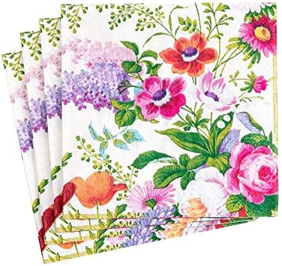  Edwardian Garden Flower Party Paper Cocktail Napkins In Ivory, Two Packs Of 20