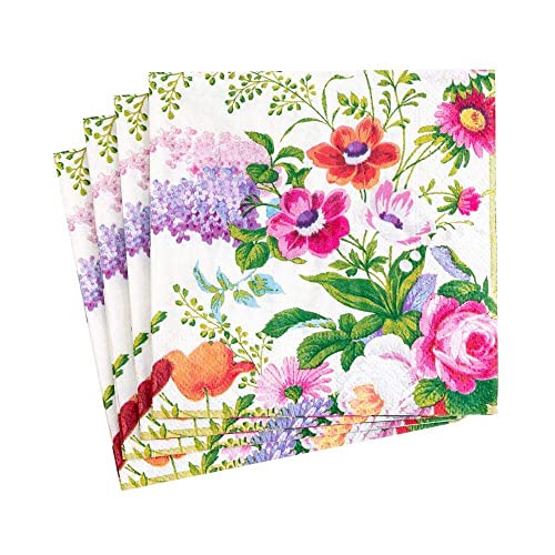  Edwardian Garden Flower Party Paper Cocktail Napkins In Ivory, Two Packs Of 20