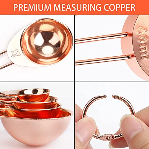  8 Pcs Measuring Cups And Spoons Set Intsun Stainless Steel Rose Gold Measuring Cups & Spoons With Engraved Marking Ruler For Measuring Dry & Liquid Ingredients Baking Cooking, Mixing & Food Processing