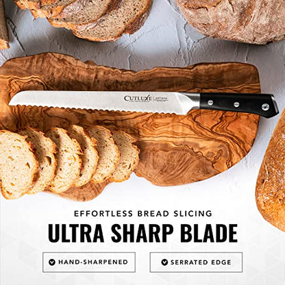  Bread Knife – 10" Serrated Edge Knife For Homemade Bread – Forged High Carbon German Steel – Full Tang & Razor Sharp – Ergonomic Handle Design – Artisan Series