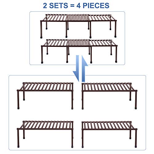  STORAGE MANIAC 2-Pack Expandable Kitchen Counter & Cabinet Shelf Organizer,Brown