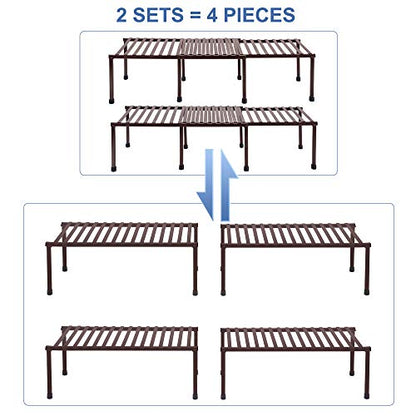  STORAGE MANIAC 2-Pack Expandable Kitchen Counter & Cabinet Shelf Organizer,Brown