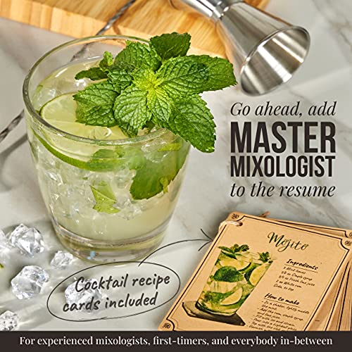  Bartender Kit - 15 Piece Set Including Cocktail Shaker And Bar Accessories, Perfect For Drink Mixing At Home, Plus Exclusive Recipe Cards