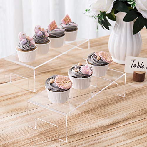  MyGift Set Of 2 Premium Clear Acrylic Display Riser Rack Stand For Collectible Figures, Retail Merchandise, & Desserts