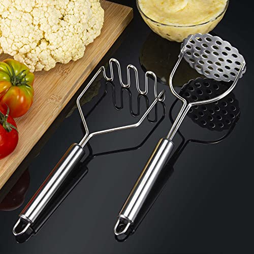  2 Pcs Potato Masher, Heavy Duty Stainless Steel Integrated Masher Kitchen Tool Wire Masher For Potatoes, Avocados, Beans, Or Fruit & Vegetables