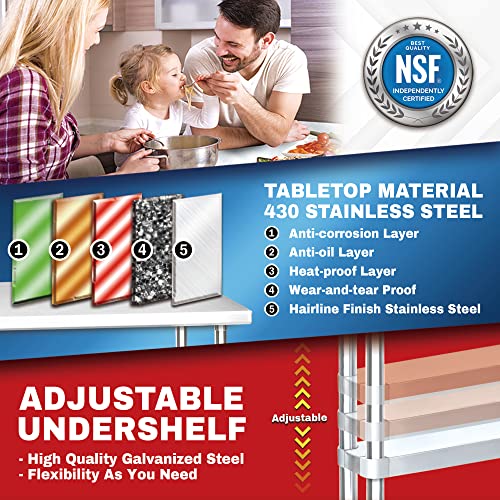 Food Prep Stainless Steel Table - DuraSteel 30 X 12 Inch Commercial Metal Workbench With W/Die Cast Corner Brackets - NSF Certified - For Restaurant, Warehouse, Home, Kitchen, Garage