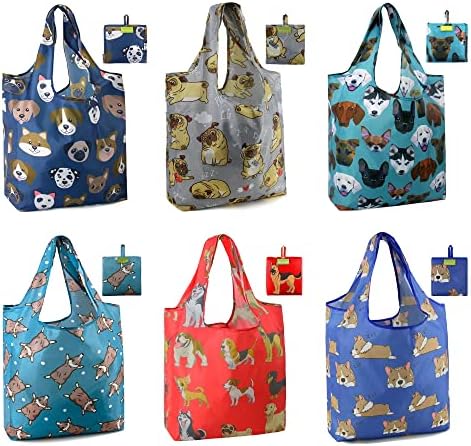  BeeGreen Shopping Bags Reusable Grocery Tote Bags 6 Pack XLarge 50LBS Ripstop Geometric Fashion Recycling Bags With Pouch Bulk Machine Washable Nylon Bags Black Gray Blue Navy Teal Christmas