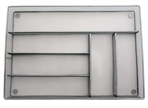  Mesh Large Cutlery Tray With Foam Feet - 6 Compartments - Kitchen Organization/Silverware Storage Utensil Flatware Tray