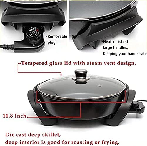  Extra Deep Electric Skillet Nonstick - Adjustable Temperature Control Aluminum Electric Fryer (12 Inch)
