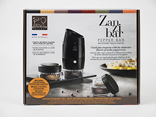 Peugeot Zanzibar U'Select Pepper Mill With 3 Interchangeable Peppers And Tray Set, Black
