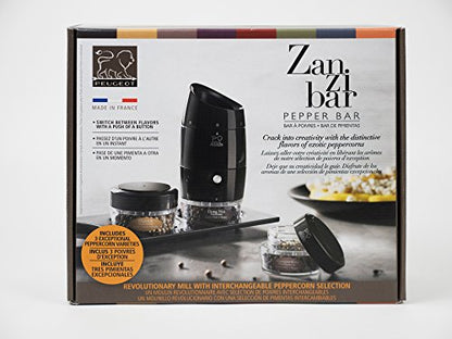 Peugeot Zanzibar U'Select Pepper Mill With 3 Interchangeable Peppers And Tray Set, Black