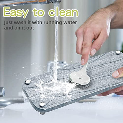  PURUSKOTO 2 Pack Instant Dry Sink Organizer For Bathroom & Kitchen, Fast Drying Stone Sink Tray, Diatomaceous Earth Bathroom Countertop Organizer, Kitchen Sponge Holder Sink Caddy,Lifstyle Drying Rack