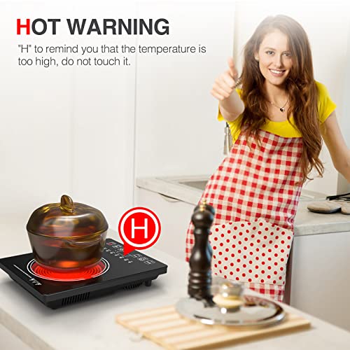  Electric Cooktop, QTYANCY Portable Ceramic Cooktop, 120V 8 Power 8 Temperature Levels, Timer & Child Lock, Overheat Protection Hot Plate