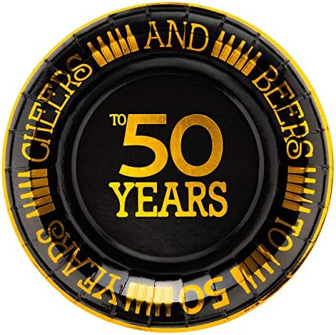  40th Birthday Plates Black And Gold Dessert, Buffet, Cake, Lunch, Dinner Plates For 40th Birthday Decorations Party Supplies, Cheers To 40 Years! 50 Count, 9" Plate