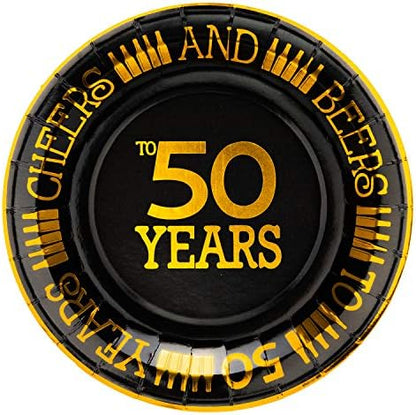  40th Birthday Plates Black And Gold Dessert, Buffet, Cake, Lunch, Dinner Plates For 40th Birthday Decorations Party Supplies, Cheers To 40 Years! 50 Count, 9" Plate