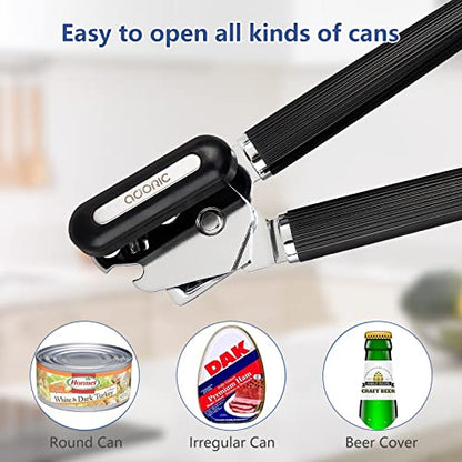  Can Opener Manual, Can Opener Smooth Edge, Food-Safe Multifunctional Can Openers Stainless Steel Manual Can Opener With Non-Slip Handle & Large Knobe, Ultra Sharp Cutting For Seniors With Arthritis