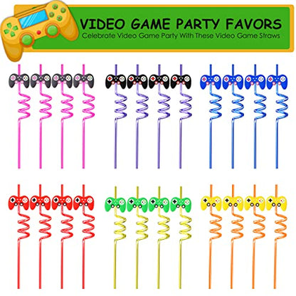  Video Game Party Favor Supplies 24pcs Video Game Straws Reusable Video Game Plastic Straws For Video Game Party Supplies Favors Birthday Party Decorations