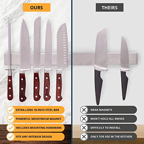  Magnetic Knife Holder For Wall - 16 Inch Powerful Stainless Steel Kitchen Knife Magnetic Strip - Use As Magnetic Knife Holder, Knife Organizer, Knife Rack, Knife Bar And Tool Holder By Greatful Home