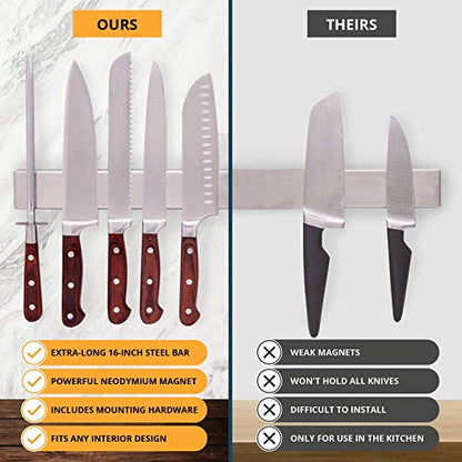 Magnetic Knife Holder For Wall - 16 Inch Powerful Stainless Steel Kitchen Knife Magnetic Strip - Use As Magnetic Knife Holder, Knife Organizer, Knife Rack, Knife Bar And Tool Holder By Greatful Home