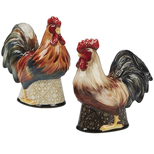  23666 Gilded Rooster 3D Salt & Pepper Set Ceramic Serveware, One Size/4.5", Multicolor