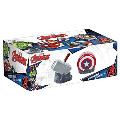  Marvel Captain America Shield & Thor Mjolnir Sculpted Ceramic Salt & Pepper Set