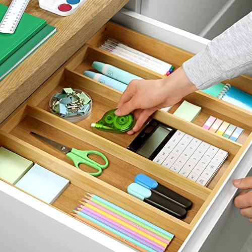  Uxury Bamboo Kitchen Drawer Organizer - Expandable Utensil Organizer For Drawer - Utensil And Silverware Holder And Cutlery Tray (Natural, 19.6"x17")