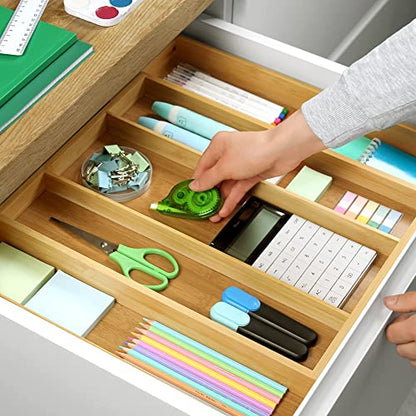  Uxury Bamboo Kitchen Drawer Organizer - Expandable Utensil Organizer For Drawer - Utensil And Silverware Holder And Cutlery Tray (Natural, 19.6"x17")
