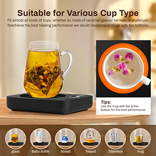  Mug Warmer, Upgrade Coffee Warmer For Desk With 3 Temperature Settings, Fast Heating Cup Warmer 12 Timer, 4H Auto Shut Off, Gravity Sensor, Keep Best Temp For Tea,Beverage,Milk -Black