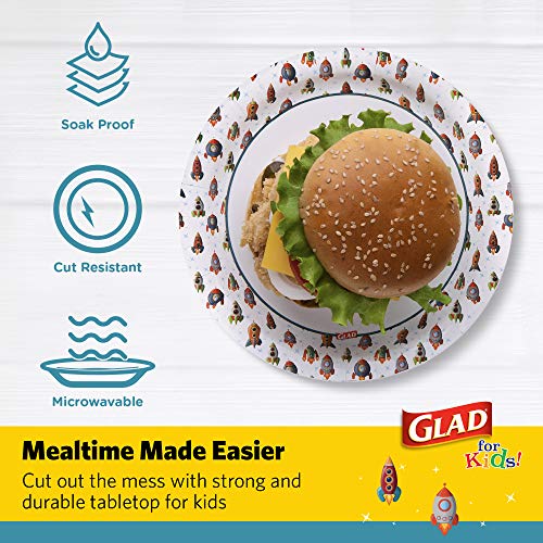  For Kids Rocket Paper Plates, 20 Count - 6 Pack | Small Round Paper Plates With Cute Rockets For Kids | Heavy Duty Disposable Soak Proof Microwavable Paper Plates For All Occasions, 8.5 Inch