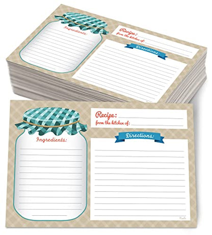  Mason Jar Recipe Cards - 50 Double Sided Cards, 4x6 Inches. Thick Card Stock