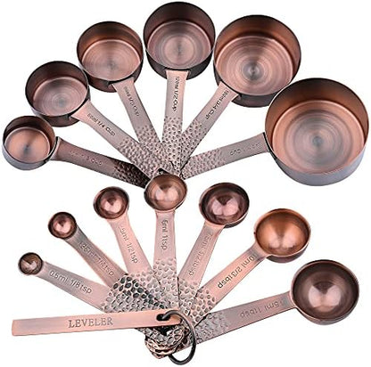  Measuring Cups And Spoons Set, Copper Measuring Cups And Spoons Set, Stainless Steel Measuring Cups And Spoons, Copper Plated Measuring Cups Spoons, 6 Measurer Cups, 7 Measurement Spoons