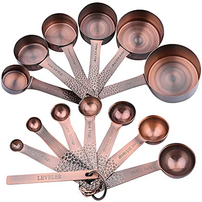  Measuring Cups And Spoons Set, Copper Measuring Cups And Spoons Set, Stainless Steel Measuring Cups And Spoons, Copper Plated Measuring Cups Spoons, 6 Measurer Cups, 7 Measurement Spoons