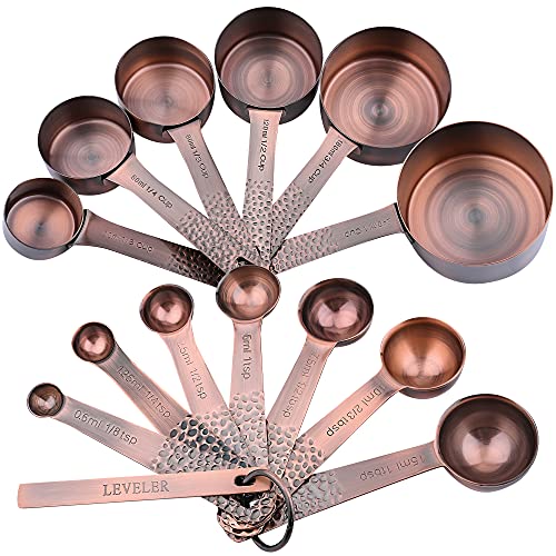  Measuring Cups And Spoons Set, Copper Measuring Cups And Spoons Set, Stainless Steel Measuring Cups And Spoons, Copper Plated Measuring Cups Spoons, 6 Measurer Cups, 7 Measurement Spoons