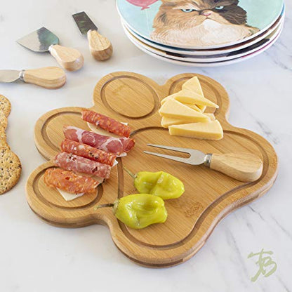  Paw Shaped Bamboo Serving And Cutting Board, 11" X 10", Natural