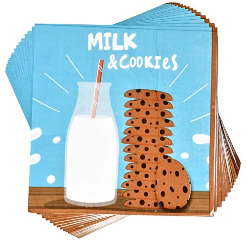  Milk And Cookies Party Supplies Tableware Set 24 9" Plates 24 7" Dessert Plate 24 9 Oz. Cups 50 Lunch Napkins For Chocolate Chip Cookie & Milk Drink Happy Birthday Disposable Paper Goods Decorations