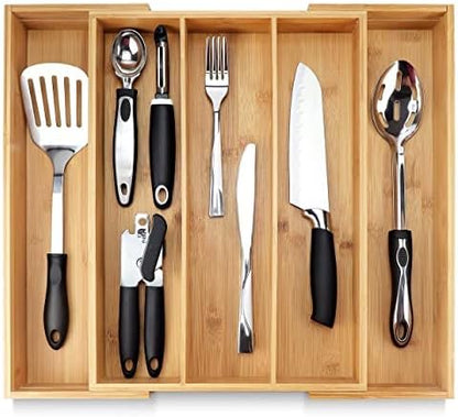  Silverware Organizer - Expandable Kitchen Drawer Organizer - Adjustable Kitchen Drawer Organizer For Utensils, Expandable To 25 Inches Wide, 10 Compartments, Silverware Tray For Drawer