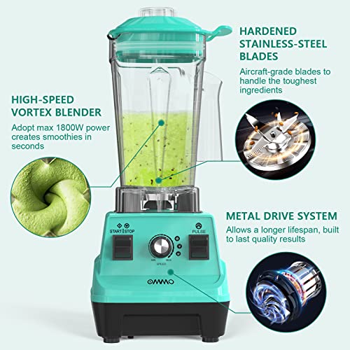  Blender 1800PW, Professional High Speed Countertop Blender With Durable Stainless Steel Blades, 60oz BPA Free Blender For Shakes And Smoothies, Nuts, Ice And Fruits, Dishwasher Safe (Blue)
