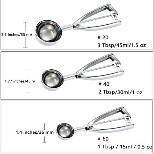  Cookie Scoop Set - Small/1 Tablespoon, Medium/2 Tablespoon, Large/3 Tablespoon - Ice Cream Scoop Set, 18/8 Stainless Steel Dough Scoop Cupcake Scoop Melon Baller