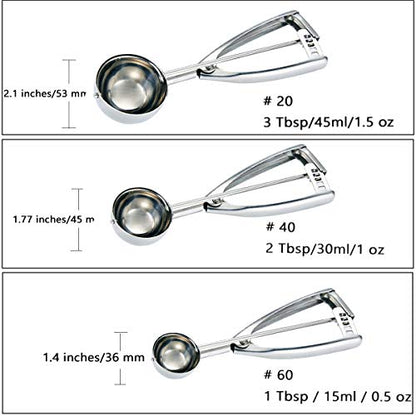  Cookie Scoop Set - Small/1 Tablespoon, Medium/2 Tablespoon, Large/3 Tablespoon - Ice Cream Scoop Set, 18/8 Stainless Steel Dough Scoop Cupcake Scoop Melon Baller