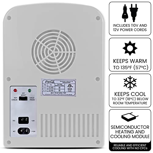  Coca-Cola Diet Coke 4L Cooler/Warmer W/ 12V DC And 110V AC Cords, 6 Can Portable Mini Fridge, Personal Travel Refrigerator For Snacks Lunch Drinks Cosmetics, Desk Home Office Dorm, Gray