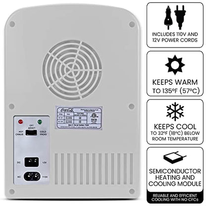  Coca-Cola Diet Coke 4L Cooler/Warmer W/ 12V DC And 110V AC Cords, 6 Can Portable Mini Fridge, Personal Travel Refrigerator For Snacks Lunch Drinks Cosmetics, Desk Home Office Dorm, Gray