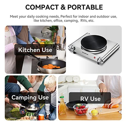  Hot Plate, 1500W Electric Burner For Cooking Cast Iron Hot Plates, Electric Cooking Stove With Adjustable Temperature Control Stainless Steel Countertop Burner Electric Cooktop（silver）