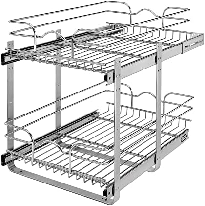  Rev-A-Shelf 5WB2-0922CR-1 9 X 22 Inch 2-Tier Wire Pull Out Storage Shelf Drawer Basket W/100lb Capacity For Kitchen Base Cabinet Organization, Chrome